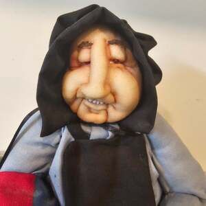 Vintage Italian Handcrafted Witch Doll with Quilt & Basket, Folk Art Collectible